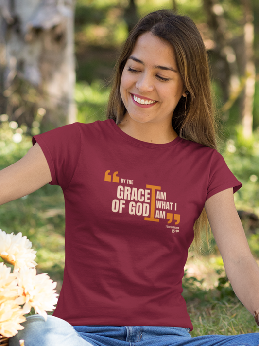 "By the Grace of God, I Am What I Am" women's Christian t-shirt