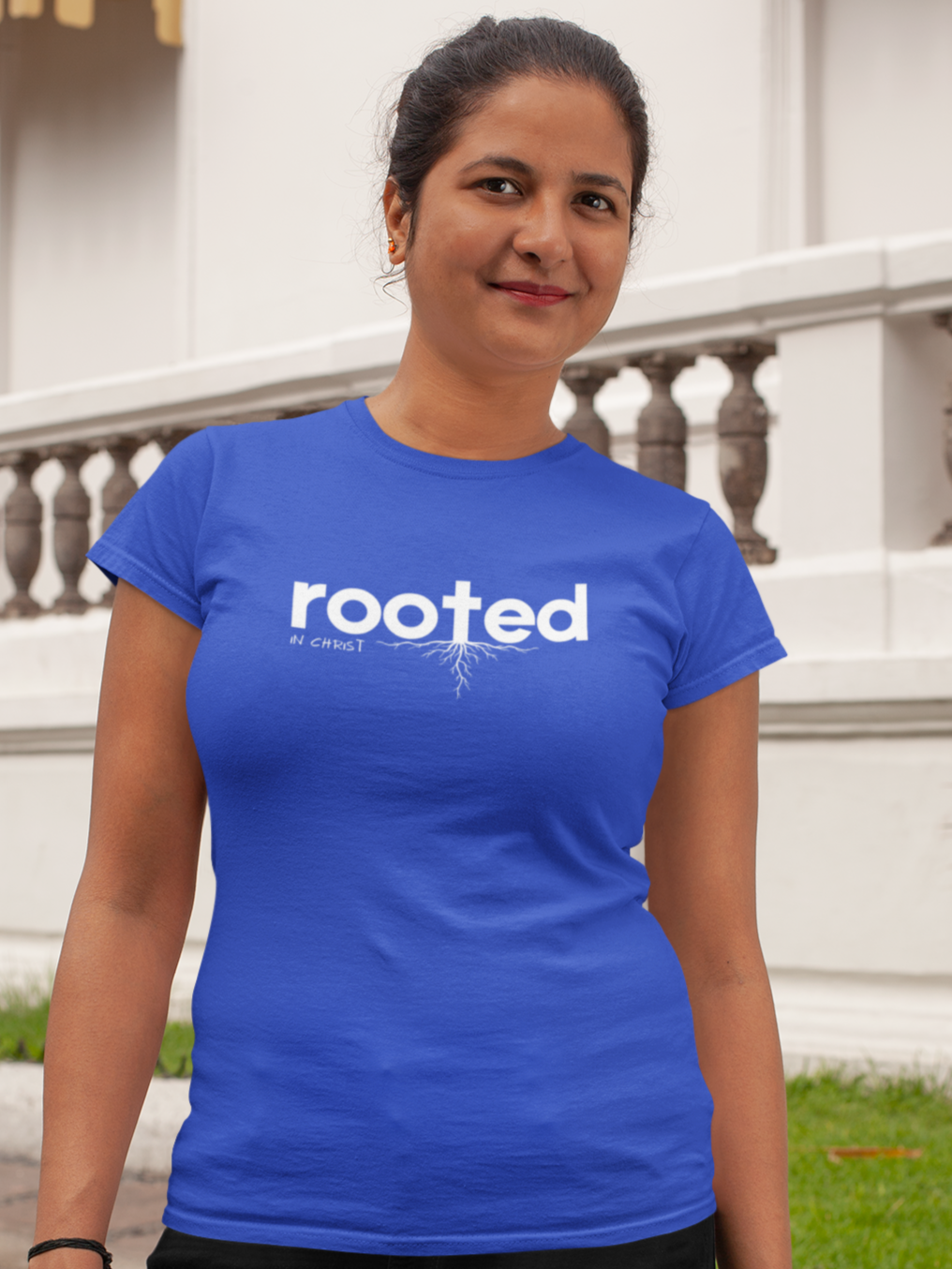Rooted in Christ – Faith & Foundation women's Christian t-shirt
