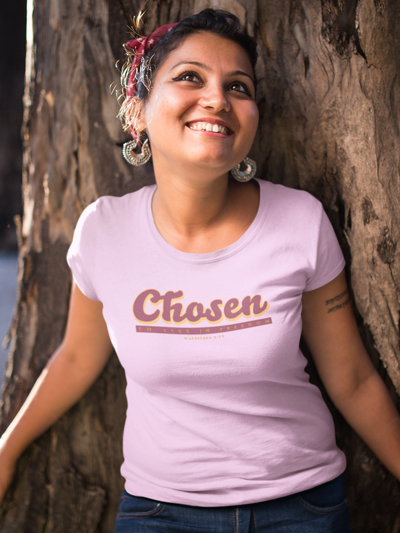 Mild pink “Chosen” womens Christian t-shirt