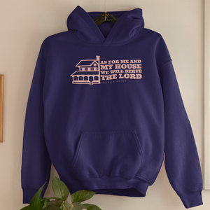 Navy Blue "As for Me and My house We will serve the Lord" unisex christian hooded sweatshirt