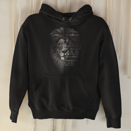 Black "Lion of Judah" unisex Christian hooded sweatshirt