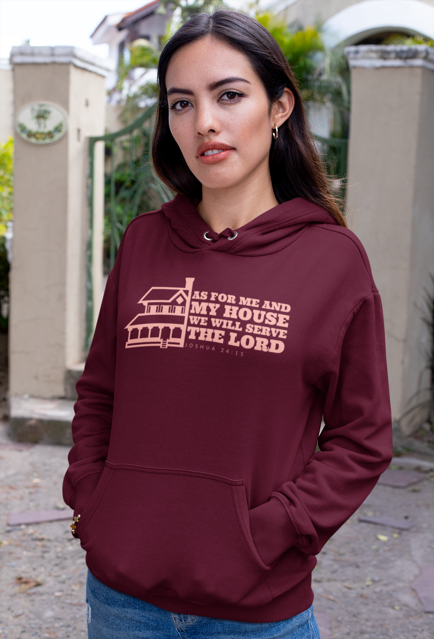 Maroon "As for Me and My house We will serve the Lord" unisex christian hooded sweatshirt