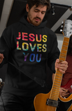 Black "Jesus Loves you" unisex christian hooded sweatshirt
