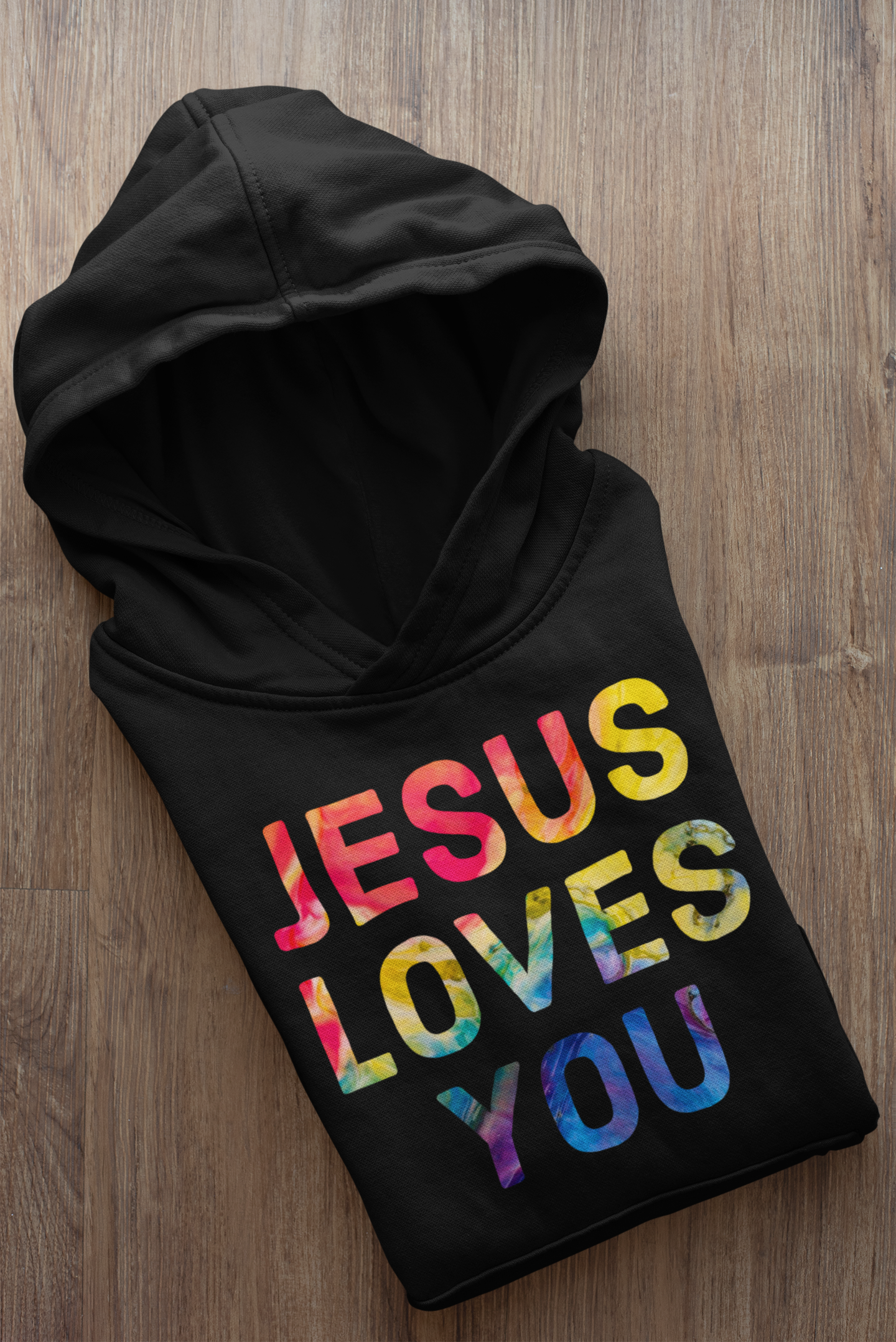 Black "Jesus Loves you" unisex christian hooded sweatshirt