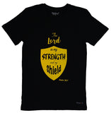 Black “The Lord is my strength and my shield” unisex Christian T-Shirt