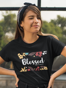 Black "Blessed beyond measure" women's christian t-shirt