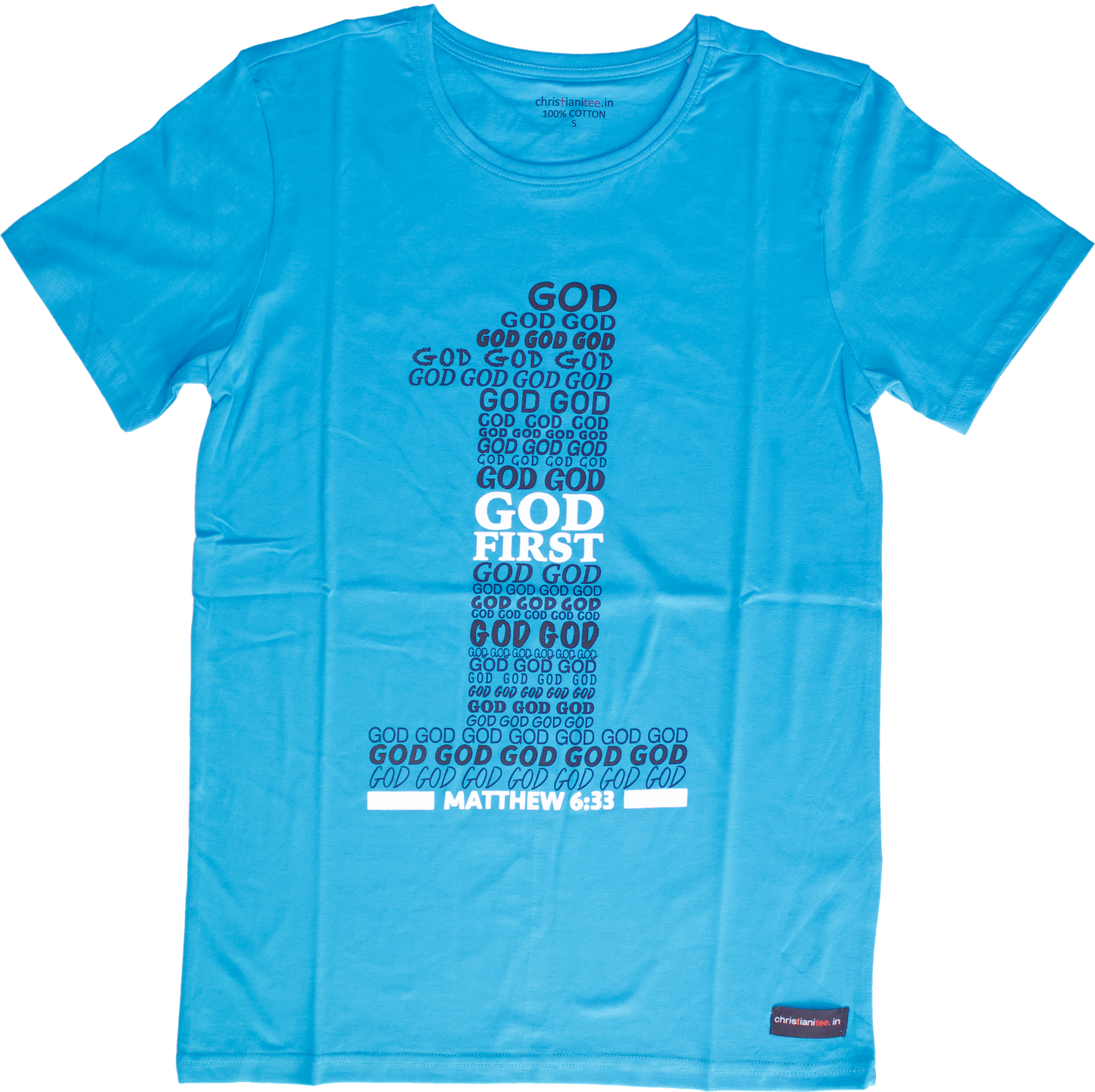 Turquoise Blue “God First” unisex Christian t-shirt