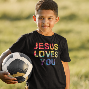 Black "Jesus Loves You" boys christian t-shirt