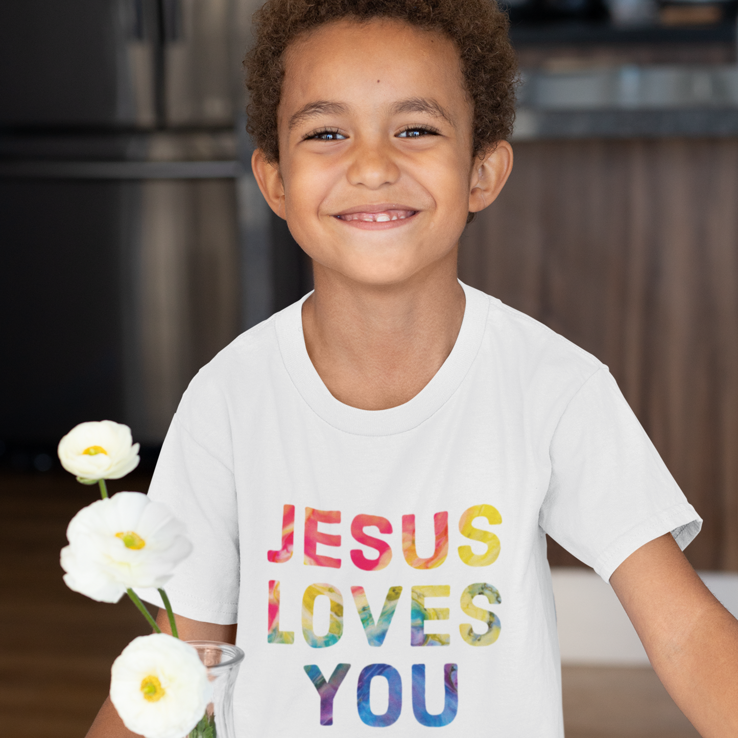 White "Jesus Loves You" boys christian t-shirt