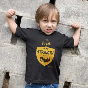 Black "Lord is my strength and my shield" boys christian t-shirt
