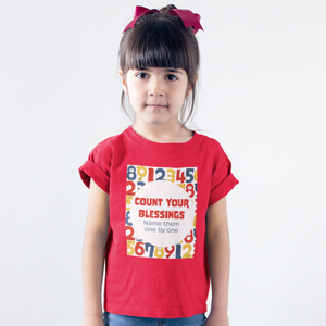 Red "Count your blessings" girls christian t-shirt