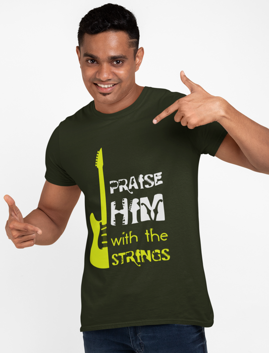 Olive Green “Praise him with the strings” unisex Christian t-shirt