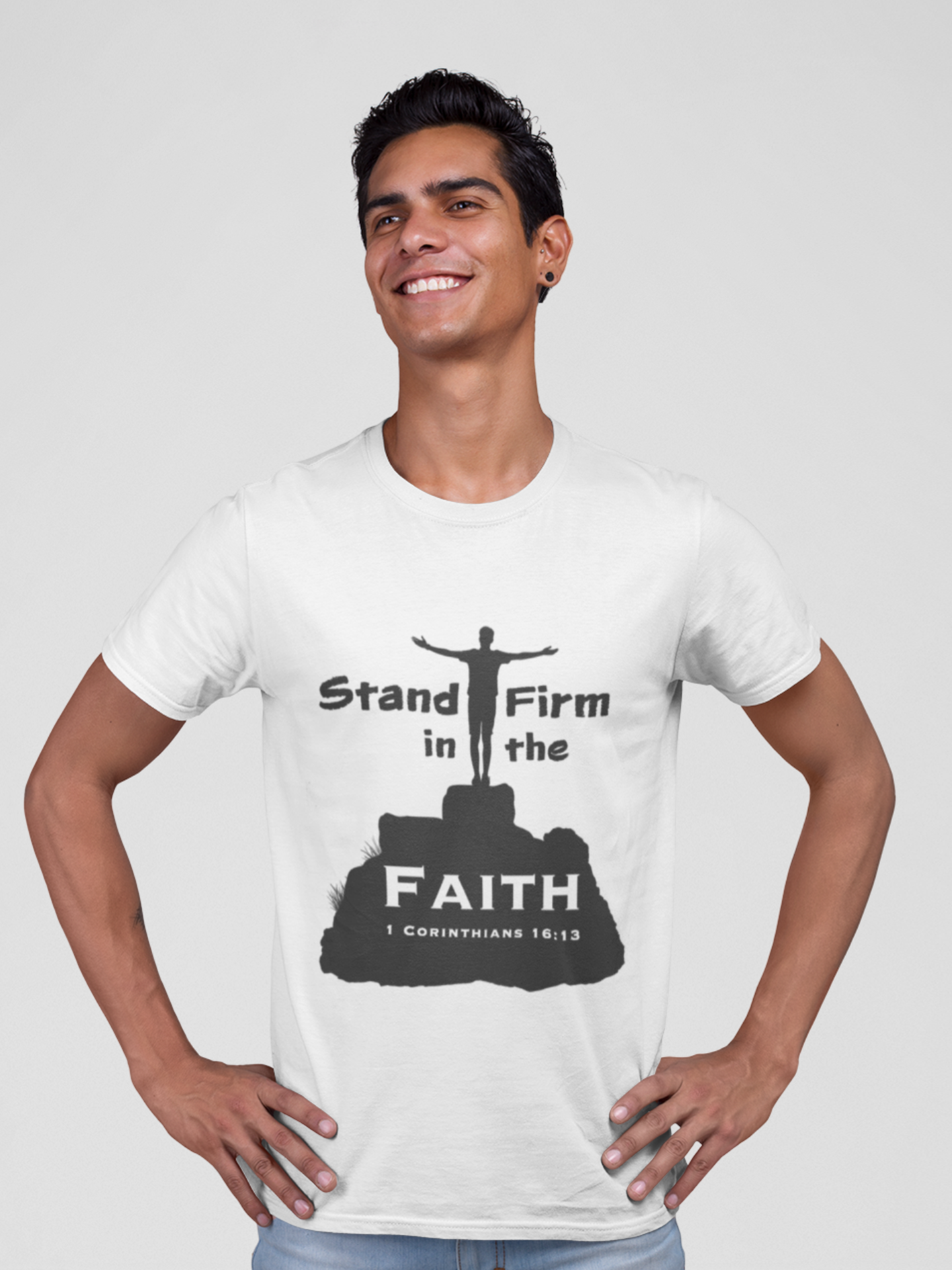 White “Stand firm in the faith” unisex christian t-Shirt