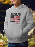 Grey "Jesus - Way, Truth and Life"  kids christian hooded sweatshirt