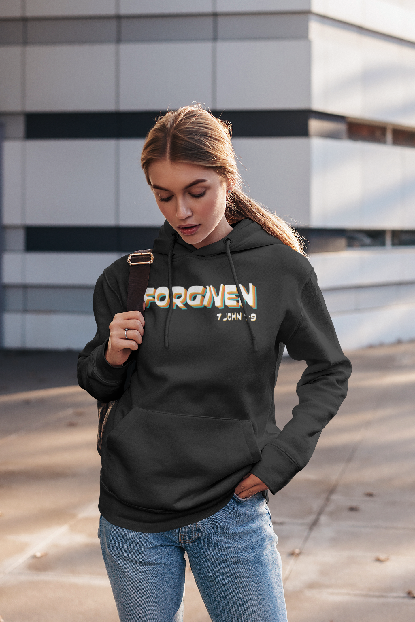 Black "Forgiven" unisex christian hooded sweatshirt