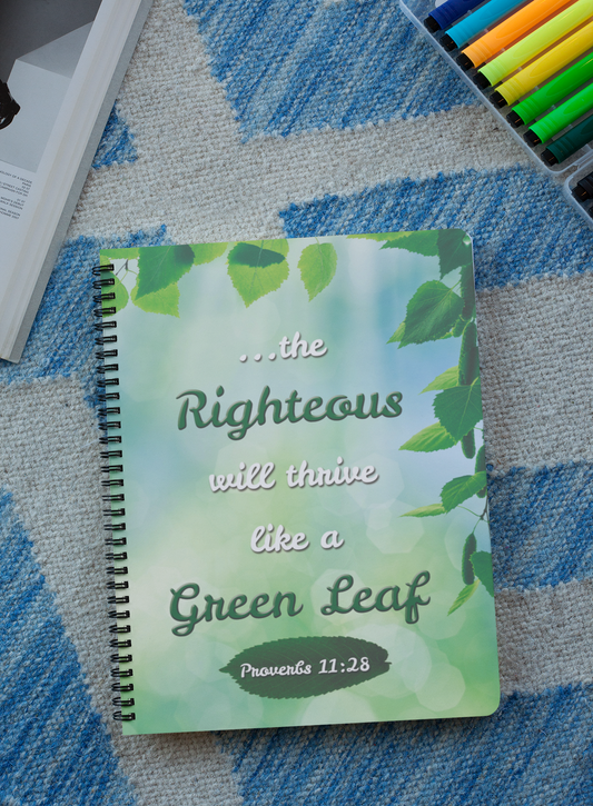 "Righteous will thrive like a Green Leaf" Premium Wiro Bound Christian Notebook (A5)