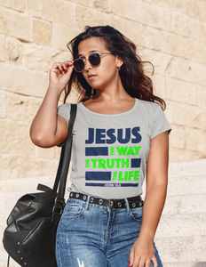 Grey "Jesus - Way, Truth and Life" women's Christian t-shirt