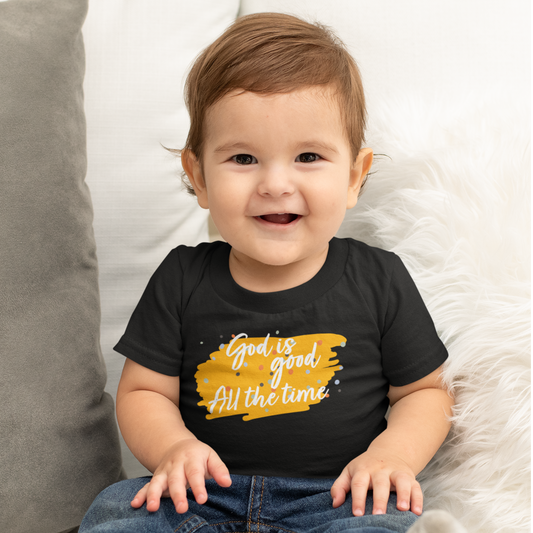 Black "God is good All the time" boys christian t-shirt