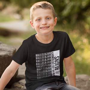 Black "Hallelujah for our Lord God Almighty reigns" boys christian t-shirt