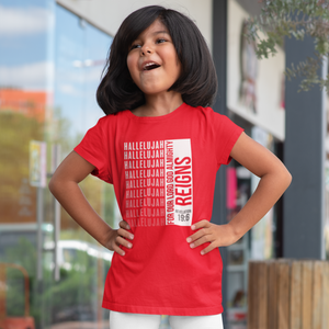 Red "Hallelujah for our Lord God Almighty reigns" girls christian t-shirt