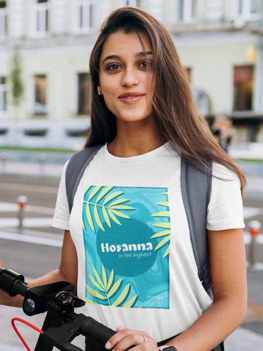 White "Hosanna in the highest" women's christian t-shirt