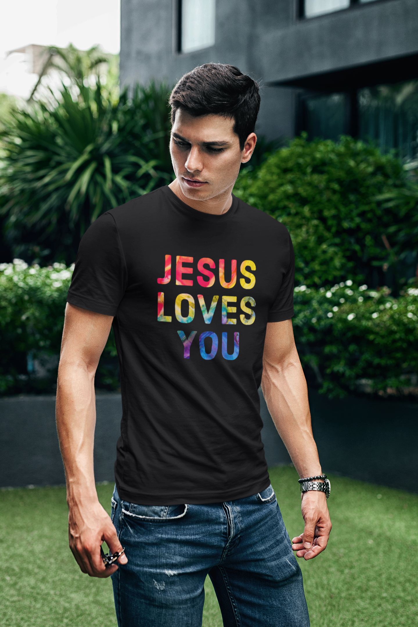 Black "Jesus Loves you" unisex christian t-shirt