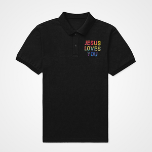 Black "Jesus loves you" unisex christian polo t-Shirts