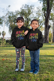 Black "Jesus loves you" kids christian hooded sweatshirt
