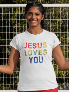 White "Jesus Loves you" women's Christian t-shirt