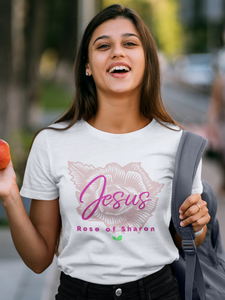 White "Jesus, Rose of Sharon" women's christian t-shirt