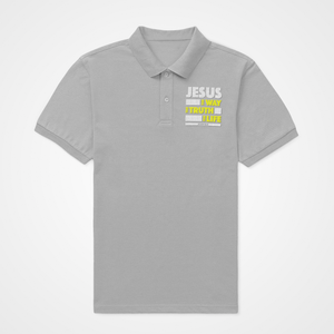 Grey "Jesus - Way, Truth and Life" unisex christian polo t-shirt