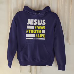 Navy Blue "Jesus - Way, Truth and Life" unisex christian hooded sweatshirt