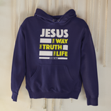 Navy Blue "Jesus - Way, Truth and Life" unisex christian hooded sweatshirt