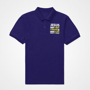 Navy Blue "Jesus - Way, Truth and Life" unisex christian polo t-shirt