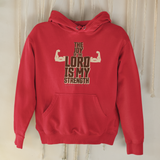 Red "The joy of the Lord is my strength" christian unisex hooded sweatshirt