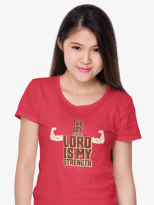 Red "The joy of the Lord is my strength" women's christian t-shirt