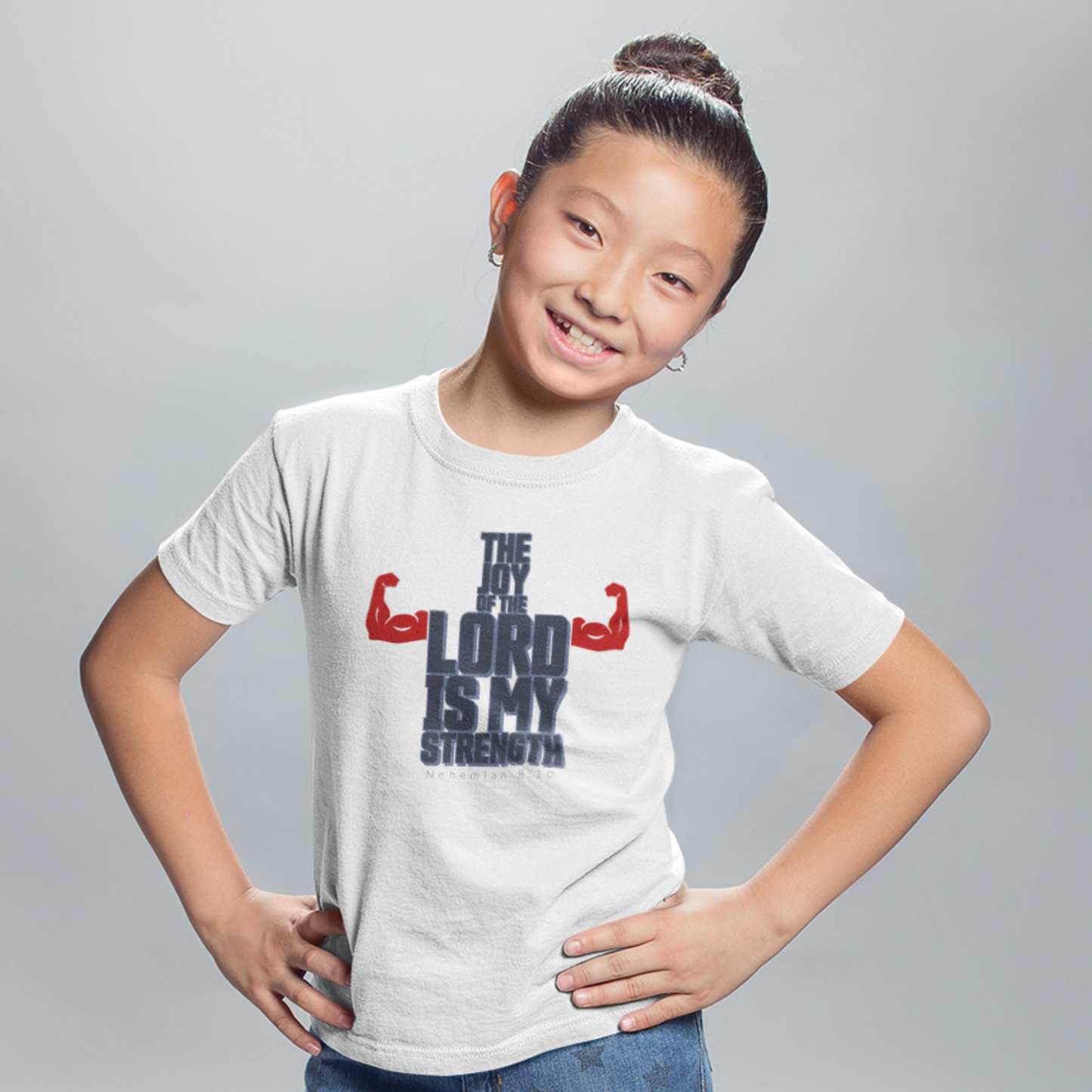 White "The joy of the Lord is my strength" girls christian t-shirt