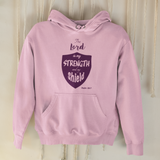 Mild pink "Lord is my strength and my shield" unisex christian hooded sweatshirt
