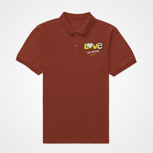 Brick red "Love one another" unisex christian polo t-shirt