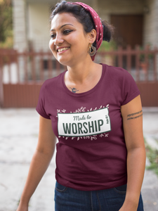 Maroon "Made to worship" women's christian t-shirt