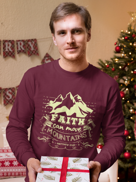 Maroon "Faith can move mountains" Men’s full sleeve Christian t-shirt