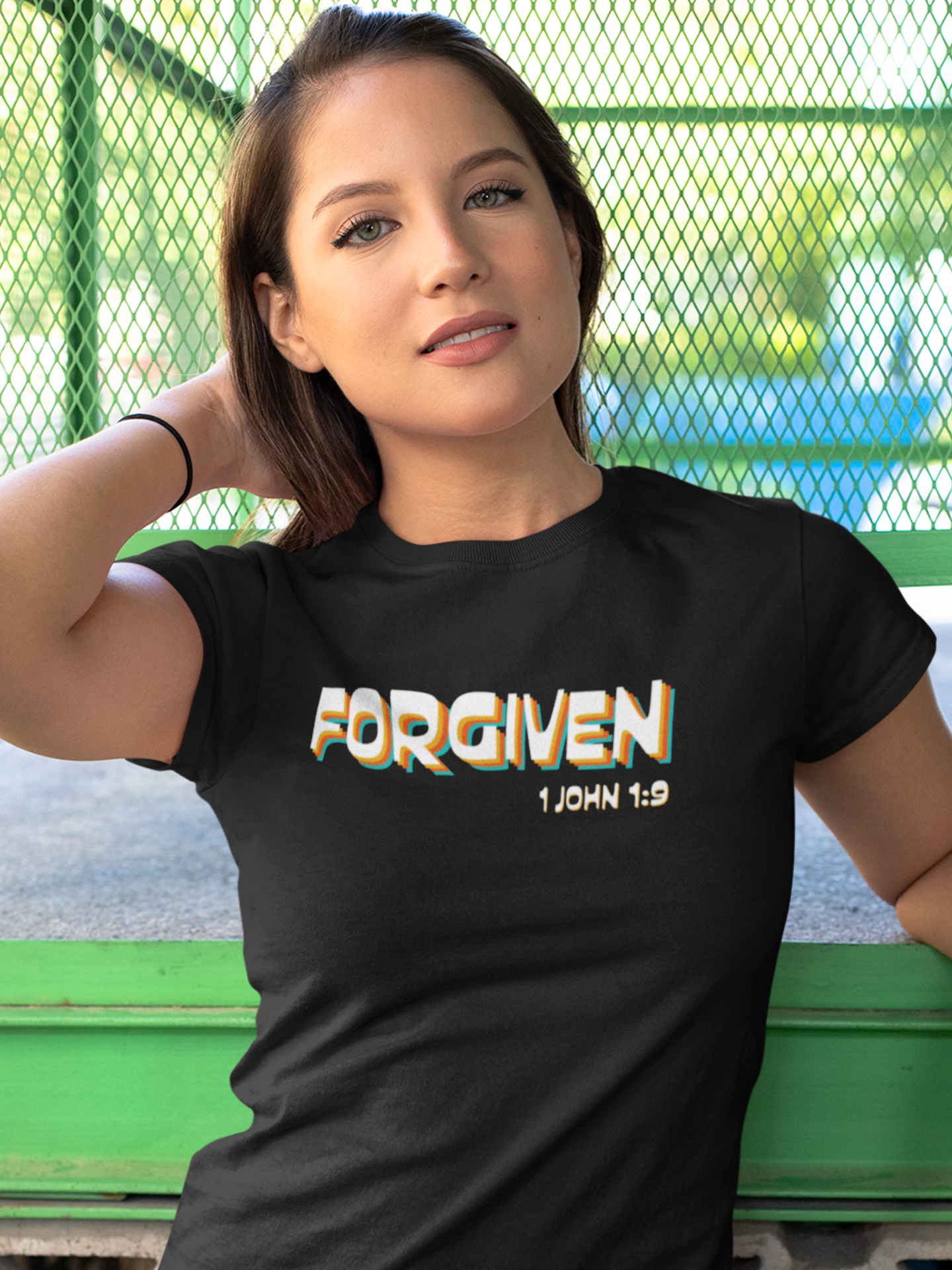 Black "Forgiven" women's christian t-shirt