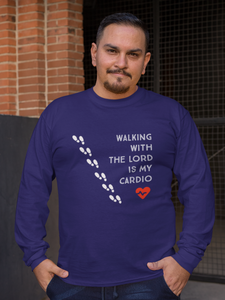 Navy Blue "Walking with the Lord is my cardio" Men’s full sleeve Christian t-shirt