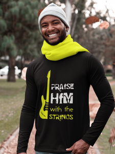 Black "Praise him with the strings" Men’s full sleeve Christian t-shirt