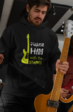 Black "Praise him with the strings" unisex christian hooded sweatshirt