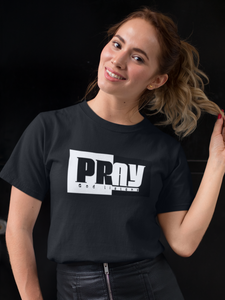 Black "Pray" women's christian t-shirt