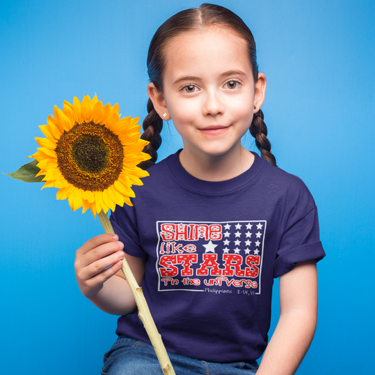 Navy Blue "Shine like stars in the universe" girls christian t-shirt