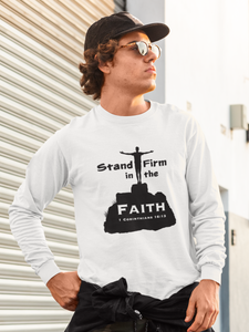 White “Stand firm in the faith” Men’s full sleeve Christian t-shirt