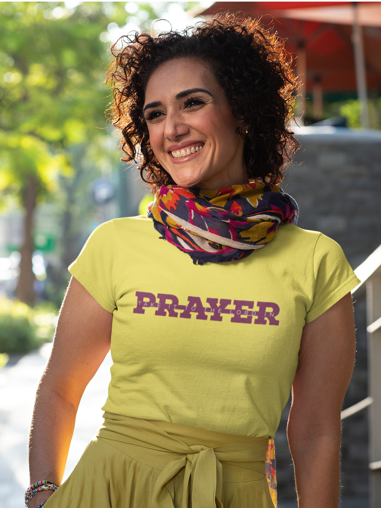 Yellow "Take it to the Lord in Prayer" women's christian t-shirt