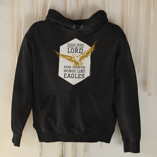 Black "Soar high on wings like Eagles" unisex Christian hooded sweatshirt